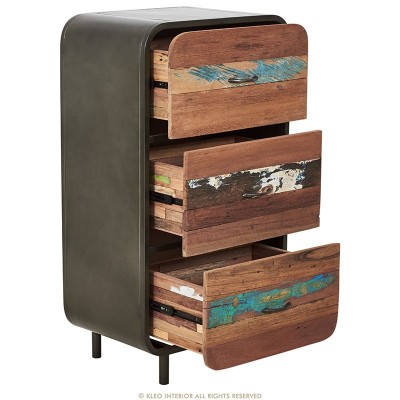 Buffet haut 3 tiroirs industriel fer et bois recyclé