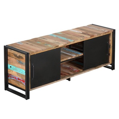 Meuble TV industriel Urban Samudra métal et bois de bateau