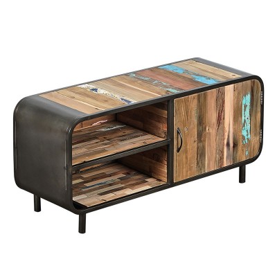 Meuble TV 120 cm industriel VINTAGE fer et bois de bateau recyclé
