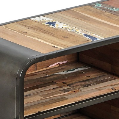 Meuble TV 120 cm industriel VINTAGE fer et bois de bateau recyclé