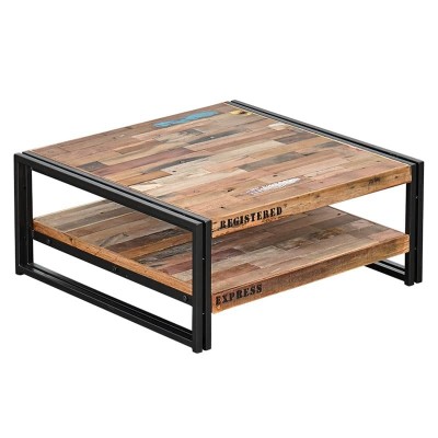 Table de basse style indus métal et bois recyclé