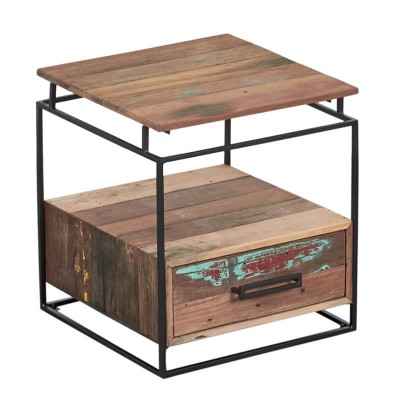 Chevet Nako industriel 1 tiroir  métal et bois recyclé