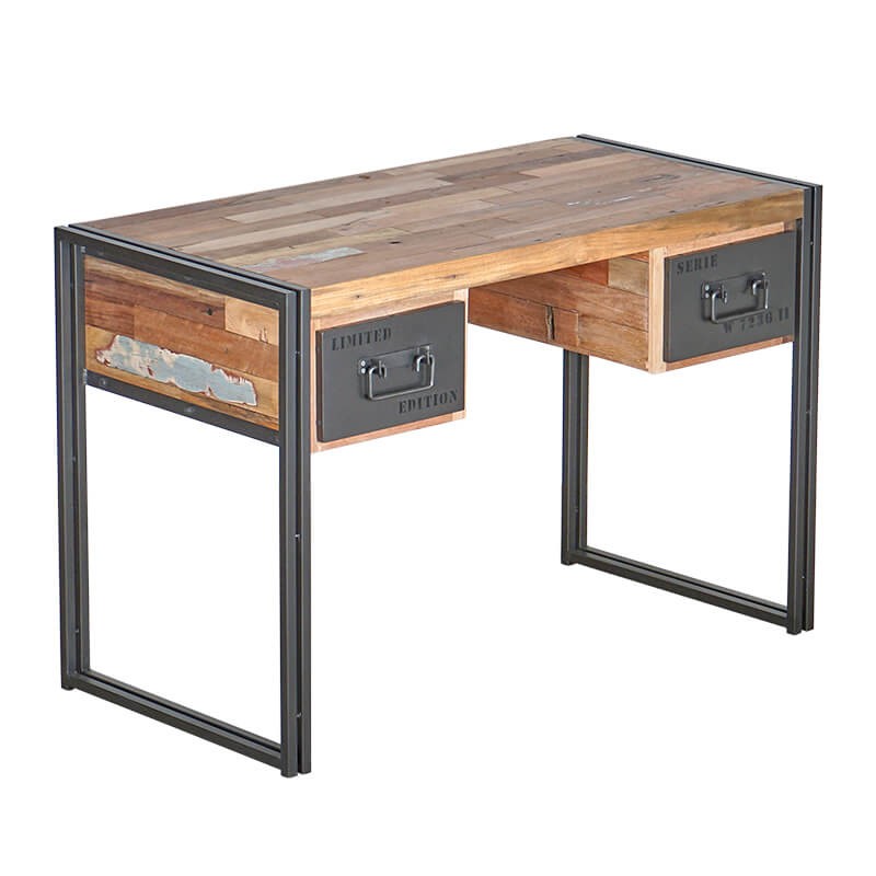 Table Basse Ronde Bureau 120x60 Cm DlandHome - Style Industriel, Bois Et Métal | Pour Ordinateur, étude Ou Salle à Manger Bois Teck Pieds Noirs