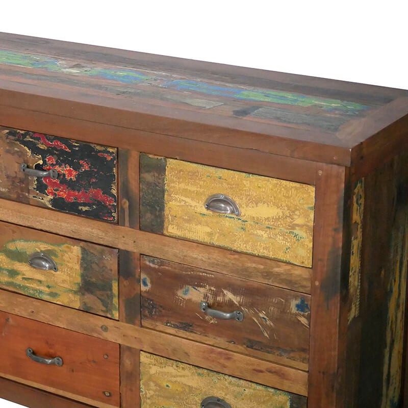 Grand buffet en bois recyclé coloré. Livraison gratuite