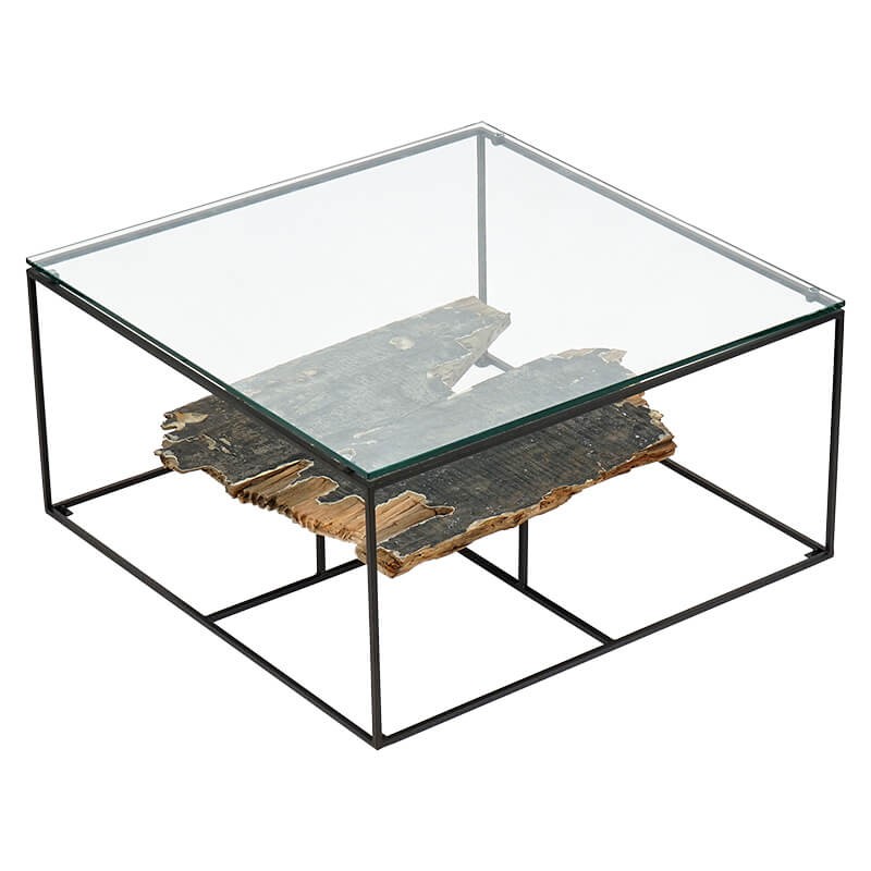 Table basse rectangulaire plateau verre Nako 80 cm