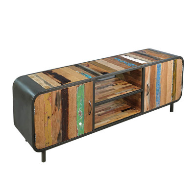 Meuble TV vintage 160 cm fer bois de bateau recyclé 1.4AK51