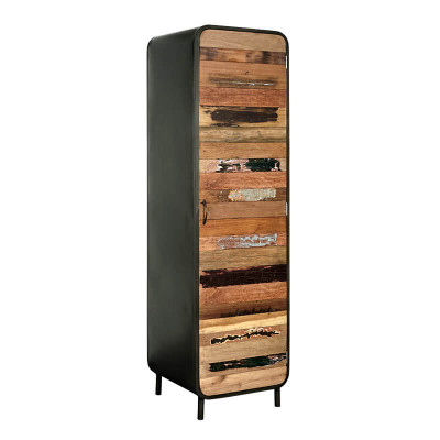 Armoire 1 porte Fer et Bois de bateau recycle Vue 3/4 - 2.4AK52