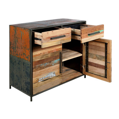 Buffet industriel Drum Bidons et bois recyclé  portes tiroirs 4.4AK51