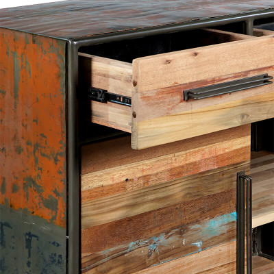 Buffet industriel Drum Bidons et bois recyclé détail tiroirs 4.4AK51