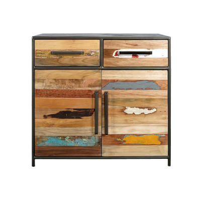 Buffet industriel Drum Bidons et bois recyclé de face 3.4AK51