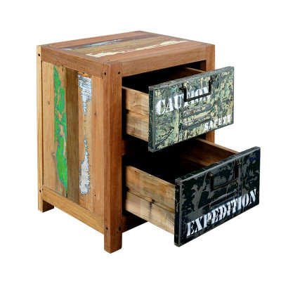 Chevet en bois recyclé 2 tiroirs Osiris